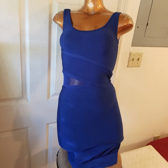 Bebe Y2k royal blue bodycon bandage dress with front mesh cutout XS - Picture 3 of 11